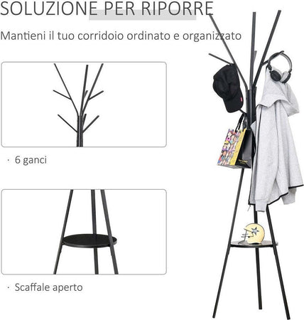 Appendiabiti Da Terra Attaccapanni In Metallo E Legno Nero 45 X 45 X 180 Cm Casa e cucina/Arredamento/Ingresso/Appendiabiti Trade Shop italia - Napoli, Commerciovirtuoso.it