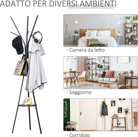 Appendiabiti Da Terra Attaccapanni In Metallo E Legno Nero 45 X 45 X 180 Cm Casa e cucina/Arredamento/Ingresso/Appendiabiti Trade Shop italia - Napoli, Commerciovirtuoso.it