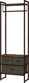 Appendiabiti-da-Terra-con-Asta,-3-Cassetti-e-Ripiani,-in-Legno-MDF-e-Acciaio,-58.5x30x178-cm,-Marrone-JH3850-296V00RBJH3