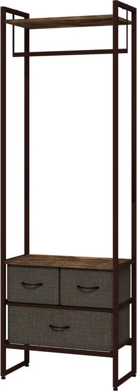 Appendiabiti-da-Terra-con-Asta,-3-Cassetti-e-Ripiani,-in-Legno-MDF-e-Acciaio,-58.5x30x178-cm,-Marrone-JH3850-296V00RBJH3