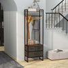 Appendiabiti-da-Terra-con-Asta,-3-Cassetti-e-Ripiani,-in-Legno-MDF-e-Acciaio,-58.5x30x178-cm,-Marrone-JH3850-296V00RBJH3