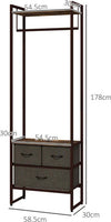 Appendiabiti-da-Terra-con-Asta,-3-Cassetti-e-Ripiani,-in-Legno-MDF-e-Acciaio,-58.5x30x178-cm,-Marrone-JH3850-296V00RBJH3