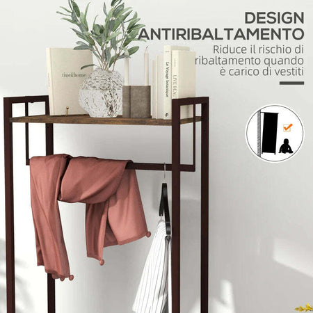 Appendiabiti-da-Terra-con-Asta,-3-Cassetti-e-Ripiani,-in-Legno-MDF-e-Acciaio,-58.5x30x178-cm,-Marrone-JH3850-296V00RBJH3