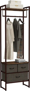 Appendiabiti-da-Terra-con-Asta,-3-Cassetti-e-Ripiani,-in-Legno-MDF-e-Acciaio,-58.5x30x178-cm,-Marrone-JH3850-296V00RBJH3