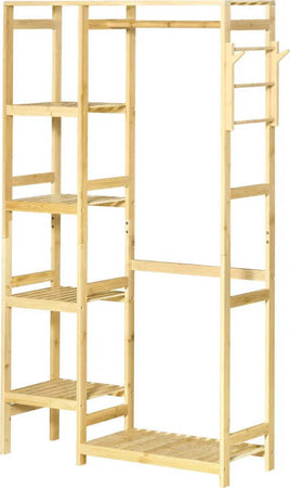 Appendiabiti-da-Terra-in-Legno-di-Bambù,-Attaccapanni-con-Mensole-Laterali-per-Ingresso-e-Camera-da-Letto,-90x30x155cm-LM9850-158LM9