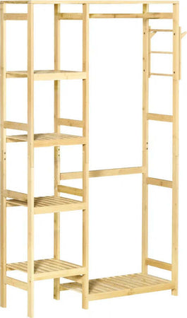 Appendiabiti-da-Terra-in-Legno-di-Bambù,-Attaccapanni-con-Mensole-Laterali-per-Ingresso-e-Camera-da-Letto,-90x30x155cm-LM9850-158LM9