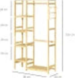 Appendiabiti-da-Terra-in-Legno-di-Bambù,-Attaccapanni-con-Mensole-Laterali-per-Ingresso-e-Camera-da-Letto,-90x30x155cm-LM9850-158LM9