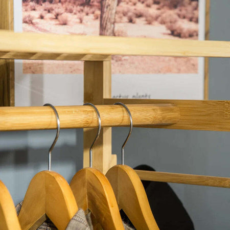 Appendiabiti-da-Terra-in-Legno-di-Bambù,-Attaccapanni-con-Mensole-Laterali-per-Ingresso-e-Camera-da-Letto,-90x30x155cm-LM9850-158LM9