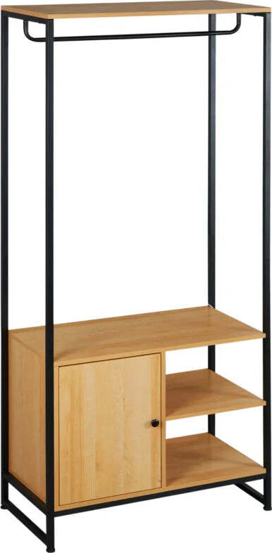 Appendiabiti-in-Acciaio-e-Legno-Stile-Industriale-con-Scarpiera-e-Ripiani,-80x40x180cm-KI6850-262V00NDKI6