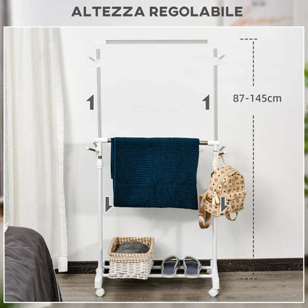 Appendiabiti-Stender-ad-Altezza-Regolabile-con-Fondo-Portaoggetti-e-4-Ruote,-68.5x42x87-145-cm-DS7850-116DS7