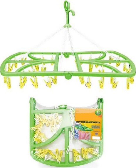 Appendibiancheria-Con-Gancio-24-Pinze-Mollette-In-Plastica-Stendino-Richiudibile