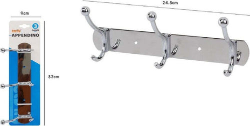 Appendino Appendi Abiti Multiuso Con 3 Ganci Finitura Cromo Lucido 24,5 Cm 52670 Casa, arredamento e bricolage > Arredamento > Attaccapanni Trade Shop italia - Napoli, Commerciovirtuoso.it