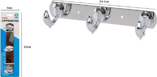 Appendino-Con-3-Ganci-A-Delfino-Parete-Multiuso-Acciaio-Viti-24.5-Cm-52179