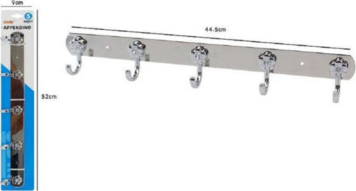 Appendino-Con-5-Ganci-Fiori-Parete-Multiuso-Acciaio-Viti-45x7.5-Cm-52674-Appendi