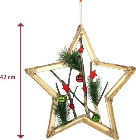Appendino Forma Stella In Legno Con Rami Palline 42cm Rosso Decorazione Natale Casa e cucina/Decorazioni per interni/Addobbi e decorazioni per ricorrenze/Decorazioni natalizie/Presepi/Statuine e fondali per il presepe Trade Shop italia - Napoli, Commerciovirtuoso.it