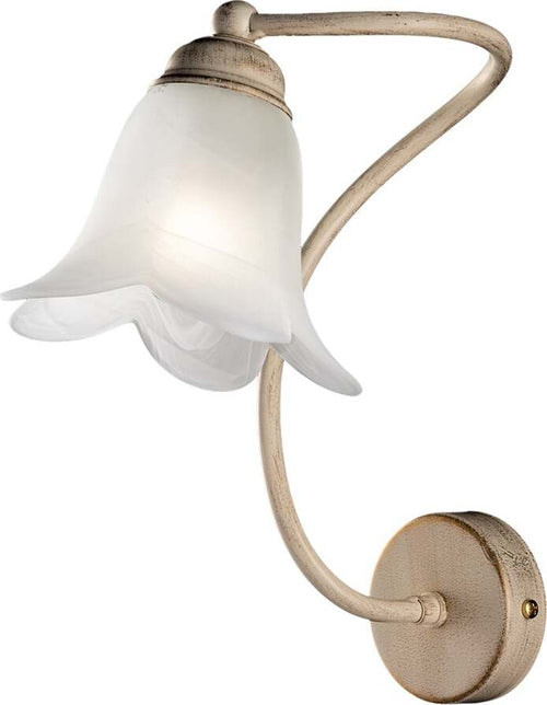Applique-1-Luce-Alice-Ferro-Battuto-Avorio-E-Oro-Vetro-Bianco