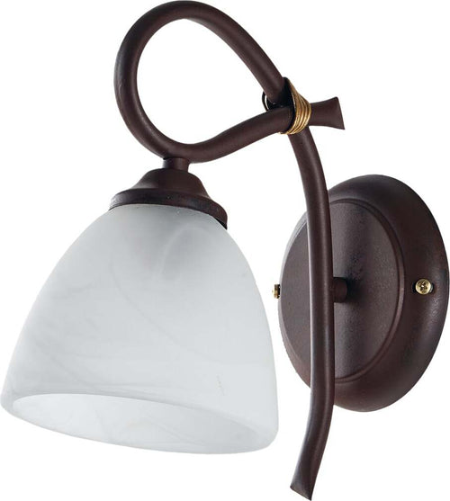 Applique-1-Luce-Dallas-Ferro-Battuto-Nero-E-Ruggine-Vetro-Bianco