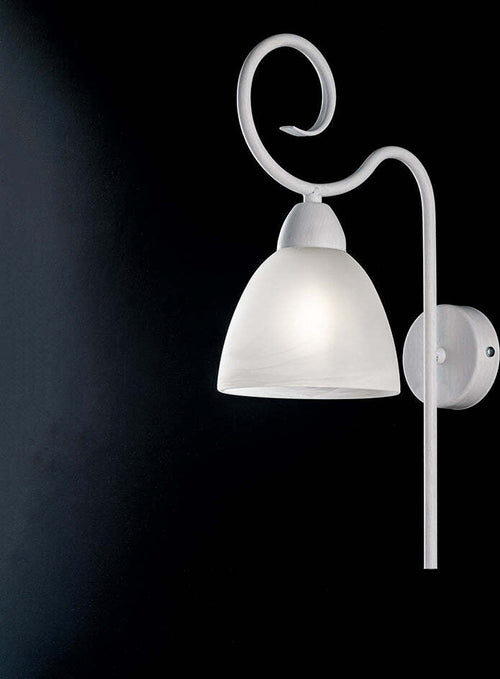 Applique-1-Luce-Ferro-Batturo-Bianco-Shabby-e-Vetro-Bianco-Serie-Aurelio