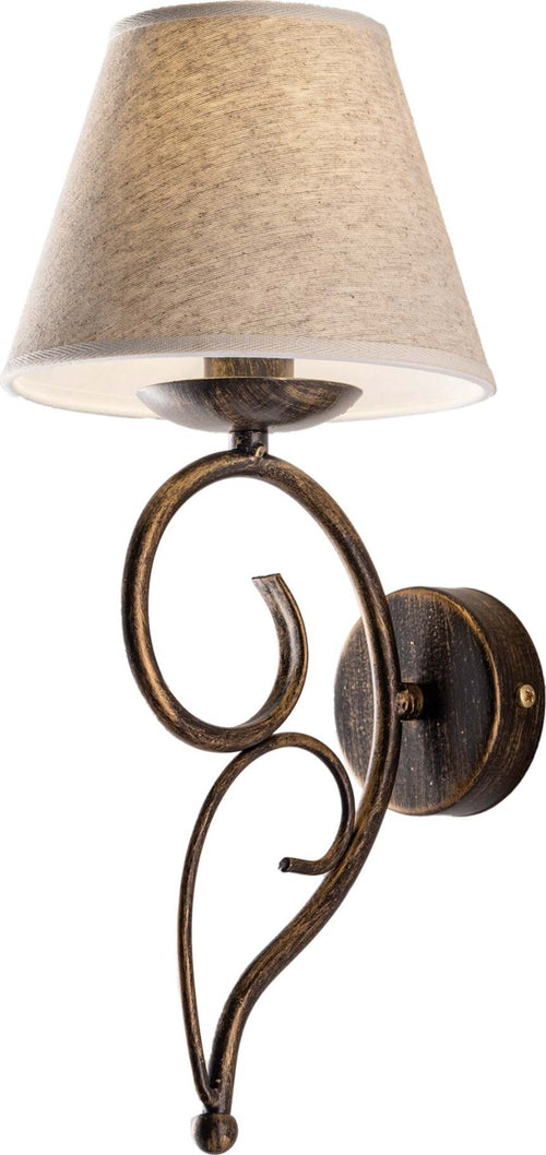 Applique-1-Luce-Vienna-Ferro-Marrone-E-Oro-Con-Paralume-In-Pvc