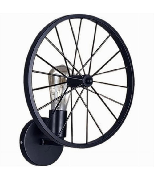 Applique A Parete Stile Vintage Lampada Forma Di Ruota Bicicletta Nero E27 Aq62