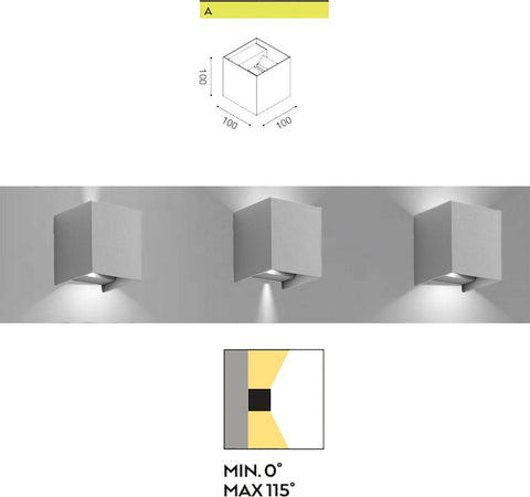 Applique-alluminio-Gea-Led-HENK-Q-GES862N-LED-IP54-4000°K-fascio-regolabile-lampada-parete-biemissione-moderna-cubo-esterno