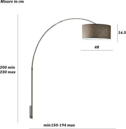 Applique-arco-Illuminando-BOING-CILINDRO-AP-G-48-E27-LED-lampada-parete-telescopica-paralume-tessuto