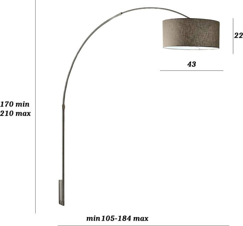Applique-arco-Illuminando-BOING-CILINDRO-AP-P-43-E27-LED-lampada-parete-telescopica-paralume-tessuto