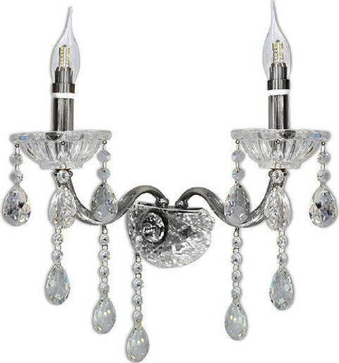 Applique-Candelabro-Gocce-Pendenti-Cristallo-Acrilico-2-Bracci-Attacco-E14-E35