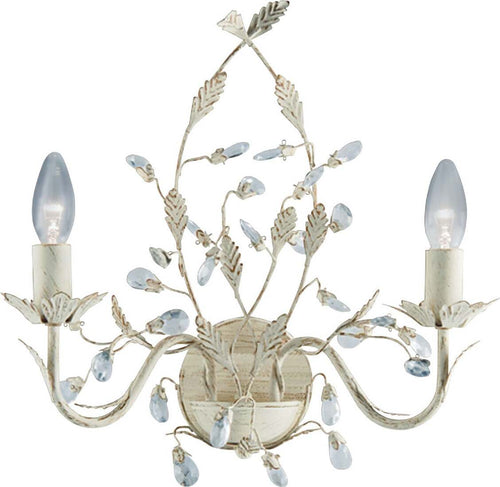 Applique-Classica-Almandita-Acciaio-Bianco-Vetro-Oro-2-Luci-E14