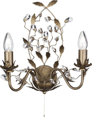 Applique-Classica-Almandita-Acciaio-Marrone-Vetro-Oro-2-Luci-E14