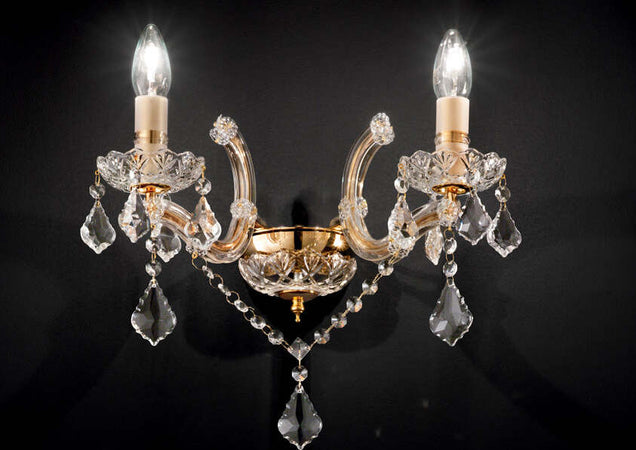 Applique-Classica-Florian-Metallo-Cristallo-Oro-2-Luci-E14