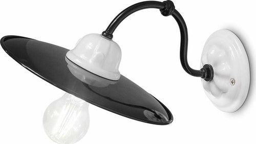 Applique-Classica-Potenza-Ferro-E-Ceramica-Nero-E-Decorata-Lucida-1-Luce-E27