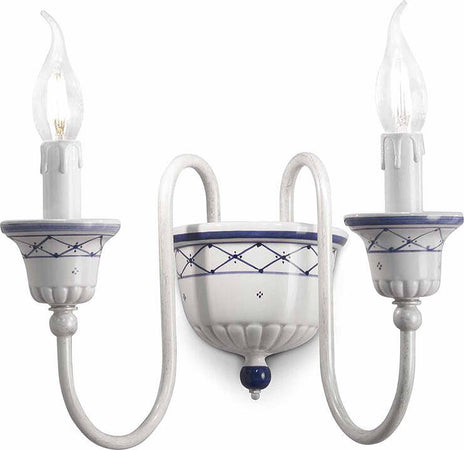Applique-Classica-Sanremo-Metallo-E-Ceramica-Bianco-Sfumato-Argento-2-Luci-E14