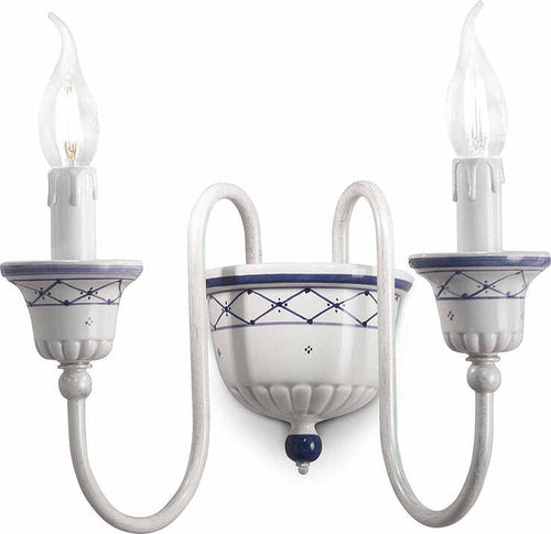 Applique-Classica-Sanremo-Metallo-E-Ceramica-Bianco-Sfumato-Argento-2-Luci-E14