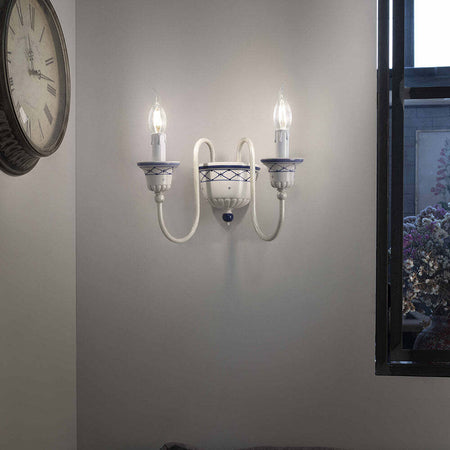 Applique-Classica-Sanremo-Metallo-E-Ceramica-Bianco-Sfumato-Argento-2-Luci-E14
