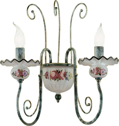 Applique-Classica-Sanremo-Metallo-E-Ceramica-Verde-Sfumato-Oro-2-Luci-E14