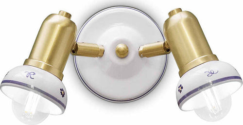 Applique-Classica-Savona-Ceramica-E-Ottone-Satinato-Decorato-Filo-Blu-2-Luci-E14