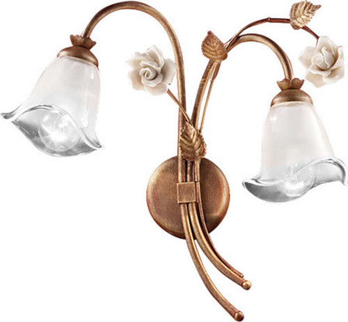 Applique-Classica-Siena-Metallo-E-Ceramica-Ruggine-Decorato-Lucido-2-Luci-E14
