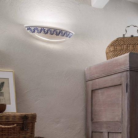 Applique-Classica-Trieste-Bianco-Decorato-Filo-Marrone-2-Luci-E14