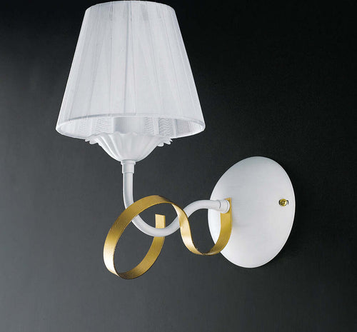 Applique-Classico-1-Luce-Ferro-Battuto-Bianco-e-Oro-con-Paralume-Serie-Bandolo
