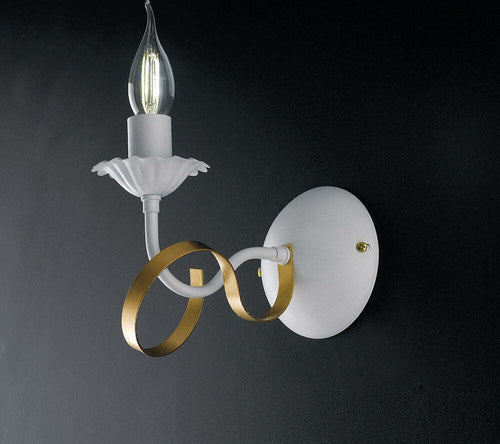 Applique-Classico-1-Luce-Ferro-Battuto-Bianco-e-Oro-Serie-Bandolo