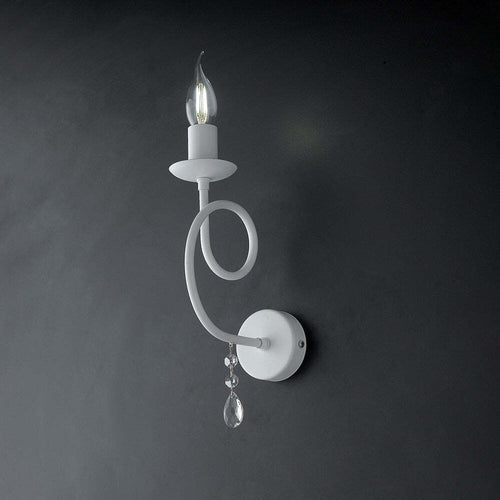 Applique-Classico-1-Luce-Ferro-Bianco-Shabby-e-Cristalli-Serie-Elegant