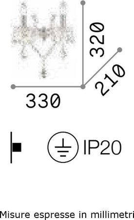 Applique-classico-Ideal-Lux-FLORIAN-AP2-ORO-035659-E14-LED-cristallo-lampada-parete