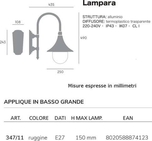 Applique-classico-Livos-LAMPARA-347-11-E27-LED-alluminio-lampada-parete