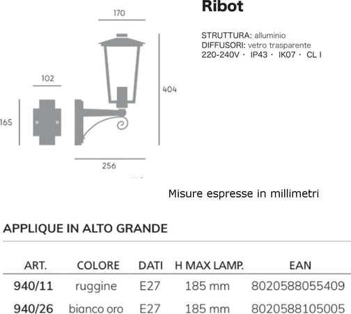 Applique-classico-Livos-RIBOT-940-E27-LED-alluminio-lampada-parete-lanterna