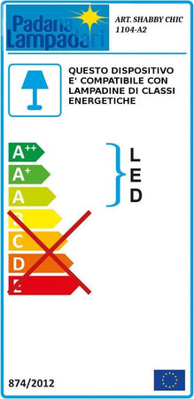 Applique-classico-Padana-Lampadari-SHABBY-CHIC-1104-AP2-E14-LED-metallo-vetro-lampada-parete
