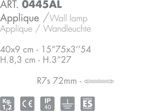 Applique-classico-Selene-illuminazione-BRIDGE-0445AL-025-R7s-LED-metallo-biemissione-lampada-parete