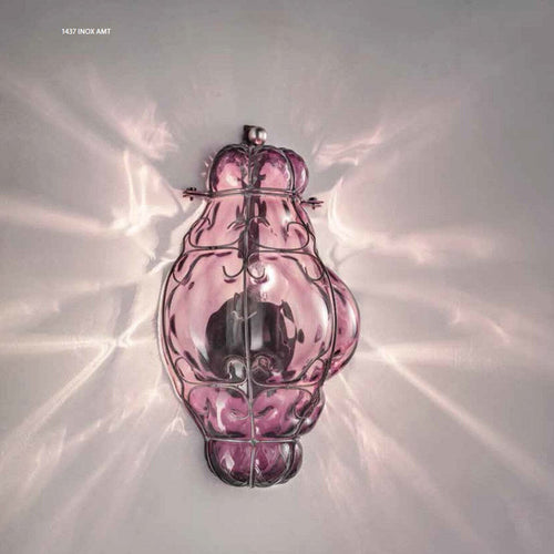 Applique-classico-Sylcom-TIEPOLO-1437-INOX-E14-LED-acciaio-vetro-soffiato-lampada-parete