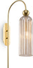 Applique-Contemporanea-Antic-Metallo-Oro-1-Luci-Diffusore-In-Vetro-Colore-Cognac