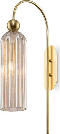 Applique-Contemporanea-Antic-Metallo-Oro-1-Luci-Diffusore-In-Vetro-Colore-Cognac